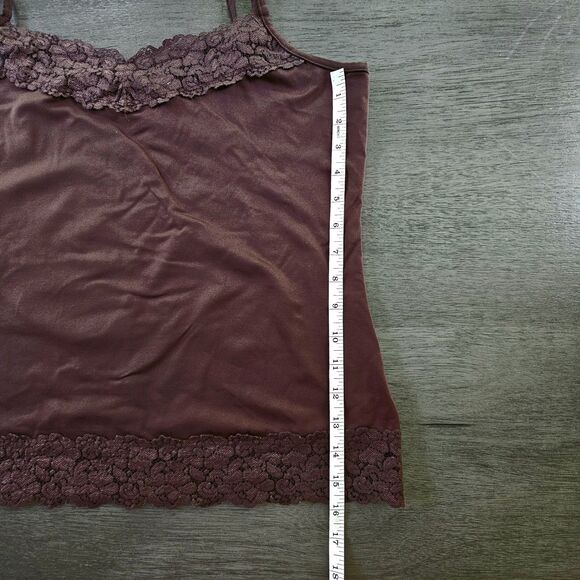 Cato Women's L Camisole Tank Lace Trim Y2K Brown Spaghetti Straps Baselayer - Picture 4 of 6